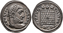 Constantius I, 305-306. Argenteus (Silver, 20 mm, 3.39 g, 1 h), Serdica. CONSTAN-TIVS AVG Laureate head of Constantius I to right. Rev. VIRTVS - MILIT...