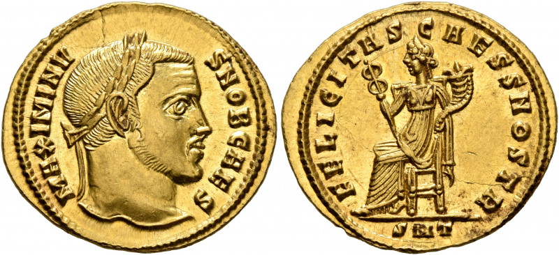 Maximinus II, as Caesar, 305-309. Aureus (Gold, 21 mm, 5.29 g, 7 h), Ticinum, 30...
