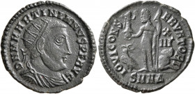 Martinian, usurper, 324. Follis (Bronze, 21 mm, 2.40 g, 12 h), Nicomedia. D N M MARTINIANVS P F AVG Radiate, draped and cuirassed bust of Martinian to...