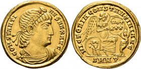Constantine I, 307/310-337. Solidus (Gold, 21 mm, 4.21 g, 6 h), Nicomedia, July 335. CONSTANTI-NVS MAX AVG Rosette-diademed, draped and cuirassed bust...