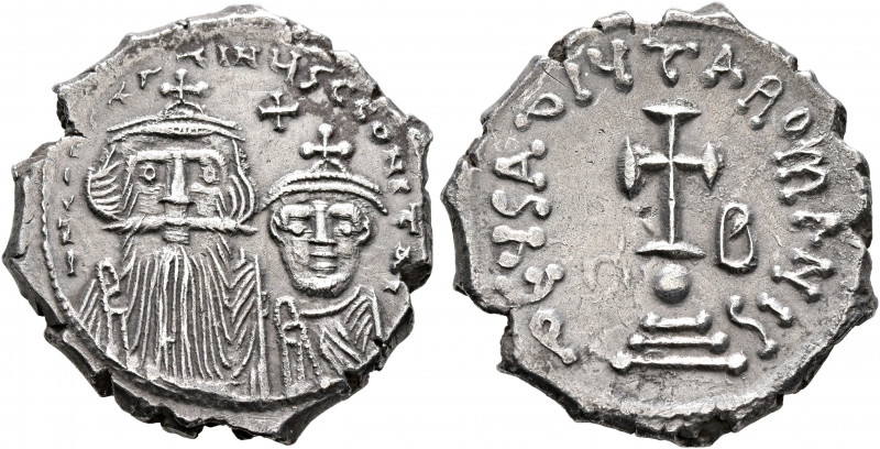 Constans II, with Constantine IV, 641-668. Hexagram (Silver, 23 mm, 6.39 g, 6 h)...