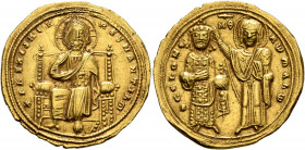 Romanus III Argyrus, 1028-1034. Histamenon (Gold, 24 mm, 4.43 g, 7 h), Constantinopolis. +IҺS XIS RЄX RЄςNANTIҺm Christ, nimbate, seated facing on squ...