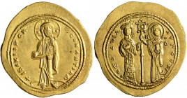Theodora, 1055-1056. Histamenon (Gold, 25 mm, 4.40 g, 7 h), Constantinopolis. +IhS XIS DCX RCSNΛNTIhm Christ, nimbate, standing facing on footstool, w...