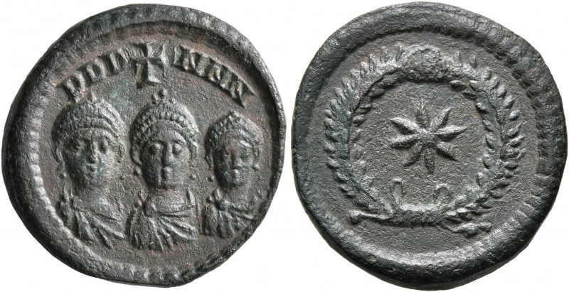 Valentinian II, with Theodosius I and Arcadius, 375-392. Exagium Solidi (Bronze,...