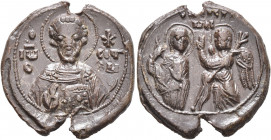 Anonymous, 11th century. Seal (Lead, 22 mm, 6.38 g, 12 h). Θ / IⲰ / O - XP /CO CT /OM, Half length nimbate bust of John Chrysostomos, raising his righ...