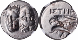 THRACE. The Danubian District. Istros. AR Drachm (5.58 gms), ca. 256/5-240 B.C. NGC Ch EF, Strike: 4/5 Surface: 5/5.

HGC-3.2, 1804. Obverse: Facing...