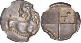 THRACE. Thracian Chersonesos. AR Hemidrachm, ca. 386-336 B.C. NGC AU.

HGC-3.2, 1437. Obverse: Forepart of lion right, head left; Reverse: Quadripar...