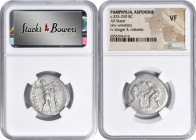 PAMPHYLIA. Aspendos. AR Stater, ca. 330/25-300/250 B.C. NGC VF.

SNG BN-115; SNG von Aulock-4573. Obverse: Two wrestlers grappling; monogram between...