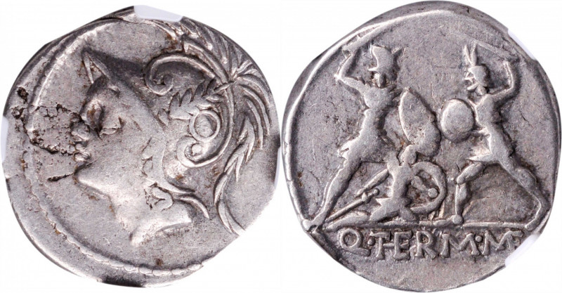 ROMAN REPUBLIC. Q. Thermus M.f. AR Denarius, Rome Mint, 103 B.C. NGC VF, Strike:...