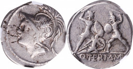 ROMAN REPUBLIC. Q. Thermus M.f. AR Denarius, Rome Mint, 103 B.C. NGC VF, Strike: 3/5 Surface: 4/5.

Cr-319/1; Syd-592. Obverse: Head of Mars left, w...
