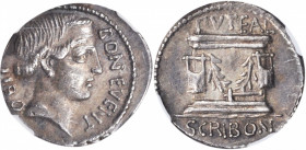 ROMAN REPUBLIC. L. Scribonius Libo. AR Denarius, Rome Mint, 62 B.C. NGC EF, Strike: 5/5 Surface: 4/5.

Cr-416/1a; Syd-928. Obverse: Diademed head of...