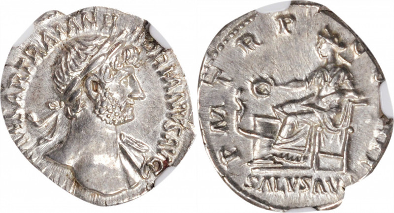 HADRIAN, A.D. 117-138. AR Denarius (3.31 gms), Rome Mint, ca. A.D. 119-120. NGC ...