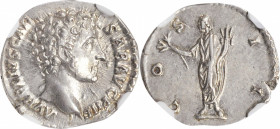 MARCUS AURELIUS AS CAESAR, A.D. 139-161. AR Denarius (3.47 gms), Rome Mint, A.D. 145-147. NGC AU, Strike: 5/5 Surface: 5/5.

RIC-429a (Pius); RSC-11...