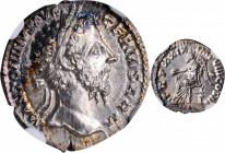 MARCUS AURELIUS, A.D. 161-180. AR Denarius (3.29 gms), Rome Mint, A.D. 175. NGC Ch MS, Strike: 5/5 Surface: 4/5.

RIC-333; RSC-923. Obverse: Laureat...