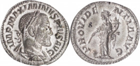 MAXIMINUS I, A.D. 235-238. AR Denarius, Rome Mint, A.D. 236. ICG AU 53.

RIC-13; RSC-77a. Obverse: Laureate, draped, and cuirassed bust right; Rever...