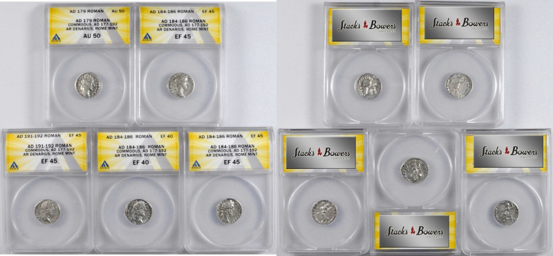 MIXED LOTS. Quintet of Silver Denarii (5 Pieces), Rome Mint, Commodus, A.D. 177-...