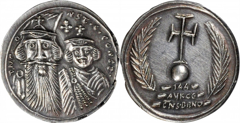 CONSTANS II with CONSTANTINE IV, 641-668. AR "Miliaresion" (5.13 gms), By P. Sou...