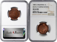 ARGENTINA. Copper Centavo Pattern, 1880-E. NGC MS-64 Red Brown.

KM-Pn17; Janson-40. A pleasing, sharply struck Pattern with flashy, prooflike field...