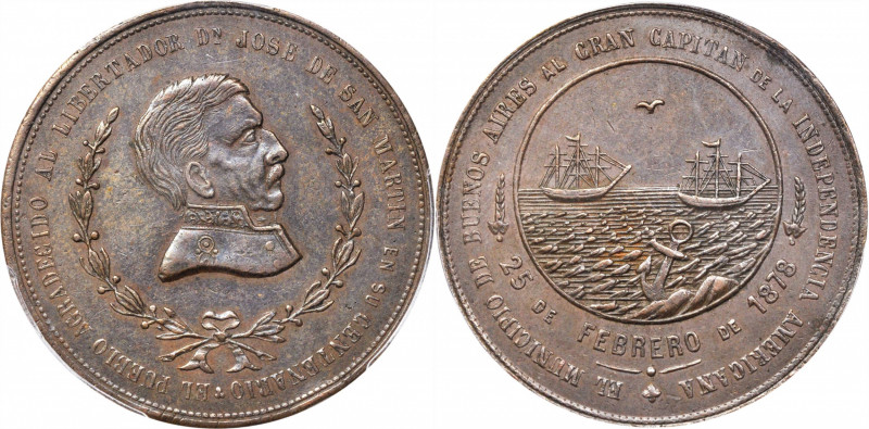 ARGENTINA. Copper San Martin Medal, 1878. PCGS AU-58.

Medal commemorating the...