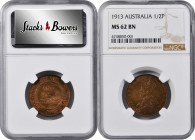 AUSTRALIA. 1/2 Penny, 1913. London Mint. George V. NGC MS-62 Brown.

KM-22. Narrow date variety. This handsome example offers a bold strike with ric...