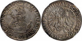 AUSTRIA. Taler, 1556. Hall Mint. Ferdinand I. NGC AU-50.

Dav-8027. Reverse die rotated 90&deg;. A moderately struck Taler (typical for the type) wi...