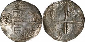BOLIVIA. Cob 8 Reales, ND (1598-1617)-P M. Potosi Mint. Philip III. VERY FINE.

KM-10; Cal-type-164. Weight: 26.7 gms, from the Atocha shipwreck of ...