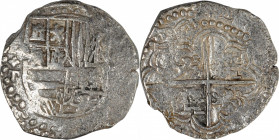 BOLIVIA. Cob 8 Reales, ND (ca. 1598-1621)-P T. Potosi Mint. Philip III. FINE.

KM-10; Cal-type 165. Weight: 25.8 gms. A decently detailed Cob, with ...