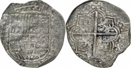 BOLIVIA. Cob 8 Reales, ND (ca. 1618-1621)-P T. Potosi Mint. Philip III. FINE.

KM-10; Cal-type 165. Weight: 24.9 gms. A decently detailed Cob, with ...