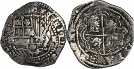 BOLIVIA. Cob 2 Reales, ND (ca. 1598-1603)-P B. Potosi Mint. Philip III. VERY FINE.

KM-8; Cal-type 128#625. Weight: 6.5 gms. A well detailed, dark t...