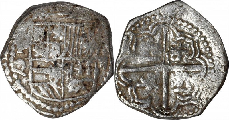 BOLIVIA. Cob 2 Reales, ND (ca. 1598-1621)-P Q. Potosi Mint. Philip III. VERY FIN...