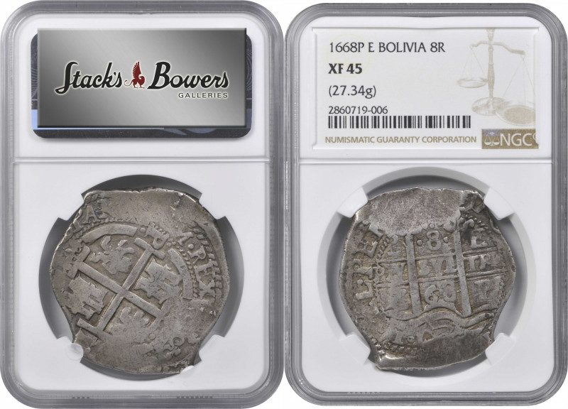 BOLIVIA. Cob 8 Reales, 1668-P E. Potosi Mint. Charles II. NGC EF-45.

KM-26; C...