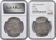 BOLIVIA. Cob 8 Reales, 1668-P E. Potosi Mint. Charles II. NGC EF-45.

KM-26; Cal-Type 94#511. Weight: 27.34 gms. A robust and well detailed Crown wi...