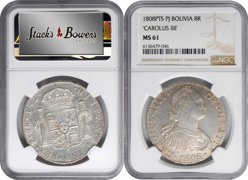 BOLIVIA. 8 Reales, 1808-PTS PJ. Potosi Mint. Charles IV. NGC MS-61.

KM-73; Ca...