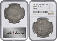BOLIVIA. 8 Soles, 1827-PTS JM. Potosi Mint. NGC AU-50.

KM-97. This interesting type, with a laureate head of Bolivar obverse, is decently struck an...