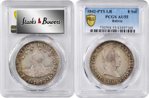 BOLIVIA. 8 Soles, 1842-PTS LR. Potosi Mint. PCGS AU-55.

KM-103. A lovely example of this crown sized item. Mostly grey toned with some underlying l...