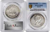 BOLIVIA. 8 Soles, 1850-PTS FM. Potosi Mint. PCGS MS-62.

KM-109. An elite representation of the type, this nearly-choice crown dazzles with a highly...