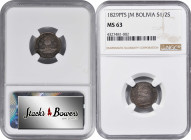 BOLIVIA. 1/2 Sol, 1829-PTS JM. Potosi Mint. NGC MS-63.

KM-93.2. Antique amber and magenta gray tinting mingles with satin luster on both sides of t...