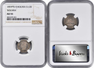 BOLIVIA. 1/2 Sol, 1859-PTS FJ. Potosi Mint. NGC AU-55.

KM-97. Variety with "BOLIVRA". A popular variety that features the name of Simon Bolivar, Bo...