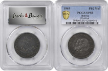 BOLIVIA. Copper 1/2 Melgarejo Pattern, 1865. PCGS SPECIMEN-58.

KM-Pn6. A Pattern with very dark brown patina throughout, and good strike detail exc...