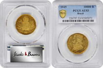 BRAZIL. 10000 Reis, 1849. Rio de Janeiro Mint. Pedro II. PCGS AU-53.

Fr-120; KM-460. Mintage: 1,678. A challenging key that rarely trades on today'...