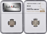 BRITISH WEST INDIES. 1/16 Dollar, 1820. George IV. NGC MS-64.

KM-1. This bright and lustrous little near-Gem survivor exhibits a bold strike displa...