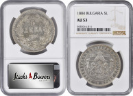BULGARIA. 5 Leva, 1884. St. Petersburg Mint. Alexander I. NGC AU-53.

Dav-60; KM-7. This gently circulated crown exhibits even wear with a hint of t...