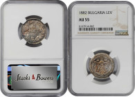 BULGARIA. Lev, 1882. St. Petersburg Mint. Alexander I. NGC AU-55.

KM-4. Lightly circulated with an attractive mixture of orange, blue and maroon to...
