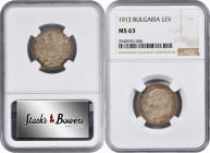 BULGARIA. Lev, 1913. Kremnica or Vienna Mint. Ferdinand I. NGC MS-63.

KM-31. This handsome little silver coin exhibits a bold strike displaying mot...
