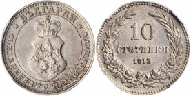 BULGARIA. 10 Stotinki, 1913. Vienna Mint. Ferdinand I. NGC MS-62.

KM-25. A well struck example with sharp detail and a medium gray toning beginning...