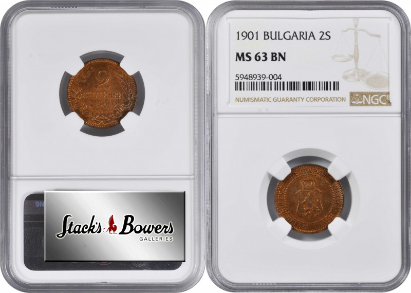 BULGARIA. 2 Stotinki, 1901. Paris Mint. Ferdinand I. NGC MS-63 Brown.

KM-23.1...