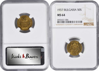 BULGARIA. 50 Stotinki, 1937. NGC MS-64.

KM-46. This nicely preserved near-Gem survivor exhibits a good strike with an attractive brassy coloration....