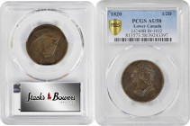 CANADA. Copper "Bust & Harp" 1/2 Pence Token, 1820. George III. PCGS AU-58.

LC-60B; Br-1012. A well struck and preserved example of this SCARCE mer...