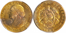 GUATEMALA. Centavo, 1957. Kings Norton Mint. PCGS SPECIMEN-63.

KM-259. A bright and prooflike Centavo, with dark golden toning mixed with splashes ...