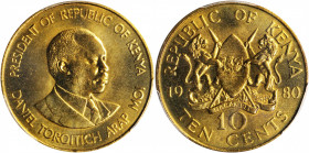 KENYA. 10 Cents, 1980. PCGS SPECIMEN-65.

KM-18. A boldly struck coin with flashy luster and dark golden to brassy color throughout.

Ex. Kings No...